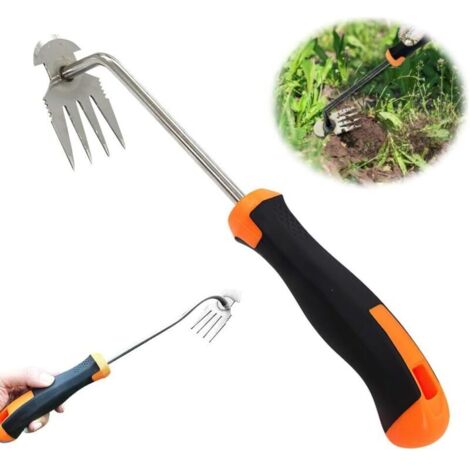 CSPARCV 1 Pcs Weeding Tool, Manual Weeding Tool, Garden Weeding Artifact, Stainless Steel Weeding Tool, Stainless Steel Weeding Tool (4-Tooth Rubber Handle) (1/4)