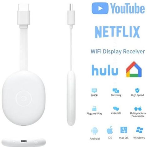 Basetbl – 1080P WiFi Receiver Dongle – HDMI Adapter for Android and iOS – Screen Mirroring – 2160p Resolution