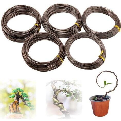 Bonsai Wire 2mm Aluminum Flexible Iron Wire Creative Hobby Kit for Bonsai 5 Sizes of Anodized Aluminum Bonsai Wire - 1.0 mm, 1.5 mm, 2.0 mm, 2.5 mm, 3.0 mm (50 Meters Total) (Brown)