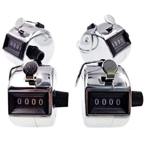 x 4-Digit Manual Clicker Counter, Mechanical Counter with Metal Loop, Silver