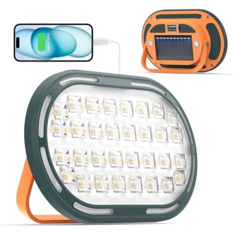 30W Solar Rechargeable LED Floodlight, 2000LM, Compact Work Light with 4 Lighting Modes, IP65 Waterproof Work Lamp, Ideal for Camping and Hiking - Pack of 1 [Energy Class] (1/4)