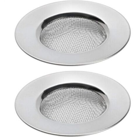 Set of 2 strainers for shower, bathtub, or kitchen sink. Stainless steel sink drain strainer. 3 inches in diameter. (1/5)