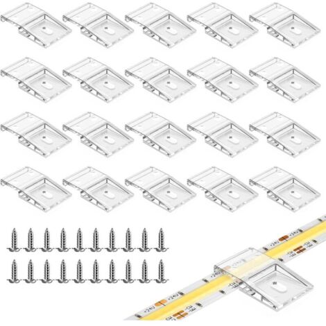 Mounting clips for transparent LED strips, self-adhesive with screws, 50 clips and screws, for 10mm wide LED strips, IP30/65, 2-4 pins