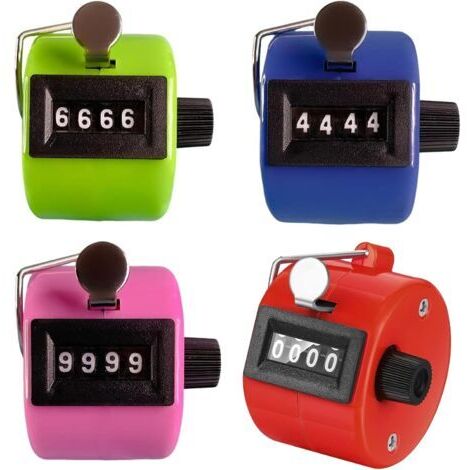 4-Piece Manual Click Counter Set, 4-Digit Manual Click Counter for Mechanical Hand Counters, Counts Up to 9999, for Laps/Sports/Coaching/School/Events