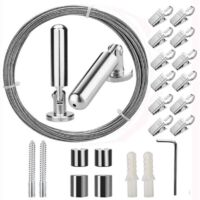 5m Curtain Rod Kit with Stainless Steel Hooks, Steel Cable for Curtain Hanging Wire, Stainless Steel Curtain Wire for Hanging Pictures and Curtains