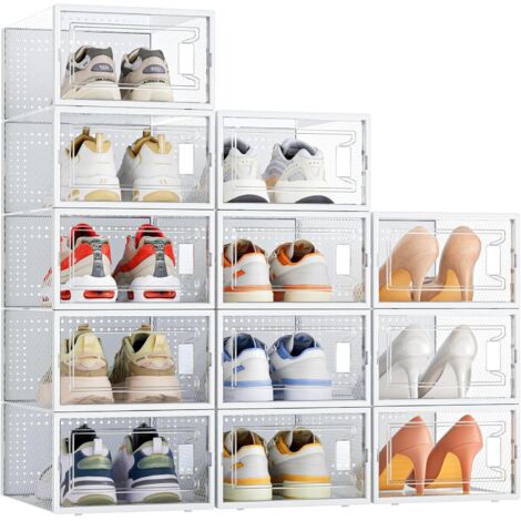 Set of 12 stackable clear plastic shoe storage boxes with doors for women/men, 32.5 x 23 x 13.5 cm (transparent) (1/5)