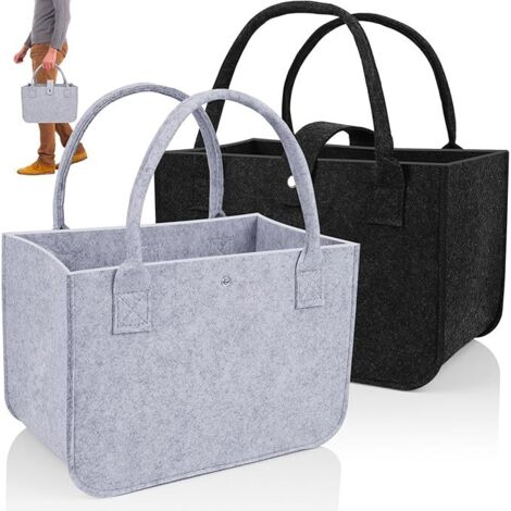 2-Piece Foldable Felt Shopping Bags, Large Baskets with Handles for Wood, Toys, Clothes, Shopping, 39x26x20cm, Black & Grey (1/5)