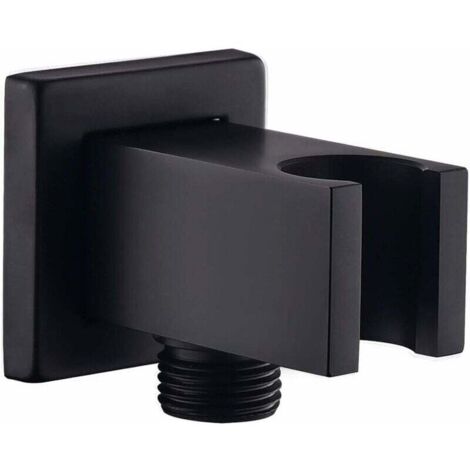 Wall-mounted supply elbow with shower head holder, 1/2″ brass square shower hose fitting, Drop Ell Union wall-mounted water outlet, black (1/5)