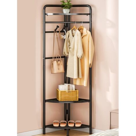 Freestanding coat rack with a sturdy corner design, ideal for entryway, hallway, bedroom and office, Black 42 x 32 x 174 cm (1/5)