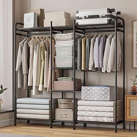 Fabric Wardrobe, Multi-Layer Storage Wardrobe, High-Strength Folding Wardrobe with Hanging Rail for Bedroom, Rental Room, Dormitory (150x40x150cm) (1/5)