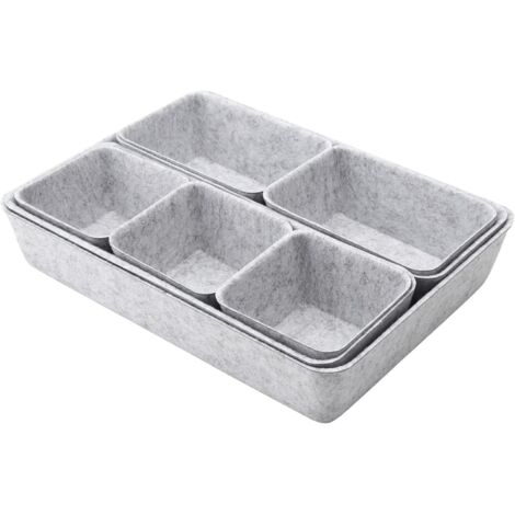 Set of 8 stackable felt drawer organizers - 4 sizes - Grey - For desk, dresser, wardrobe and locker