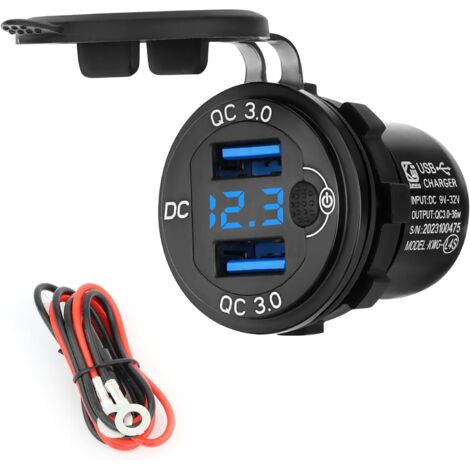 12V/24V Car Charger Socket, Dual QC3.0 USB Charger Socket with Cable, LED Display and Car Switch (1/5)