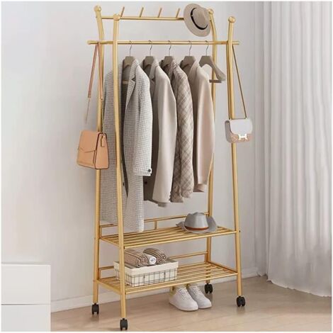 Metal Clothes Rack, Garment Rack, Coat Rack, Clothes Rack with Lower Mesh Storage Shelf for Hanging Clothes, Coats, Skirts, Bedroom, Gold, 8040170cm (1/5)