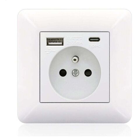 French Type-C + USB 16A Type 86 socket panel, number of sockets: 2 holes, number of USB ports: 1, number of Type-C ports: 1, secure and firm (white arc)