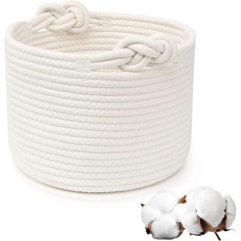 Woven cotton laundry basket with handles – Stackable storage basket for clothes, toys, linens, living room and bedroom (white) (1/5)
