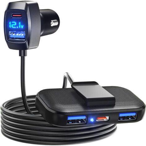 31W Max 5-Port Multi-Port Car Charger, Car Charger Adapter, 3 USB-A and 2 Type-C Ports, Voltage Detection, Multi-USB Cigarette Lighter (1/5)