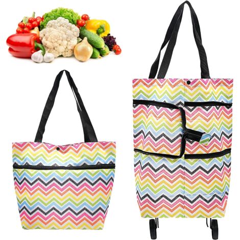 Foldable Shopping Bags with Wheels, Foldable Shopping Trolley, 2-in-1 Shopping Trolley for Home and Supermarket - Rainbow (1/5)