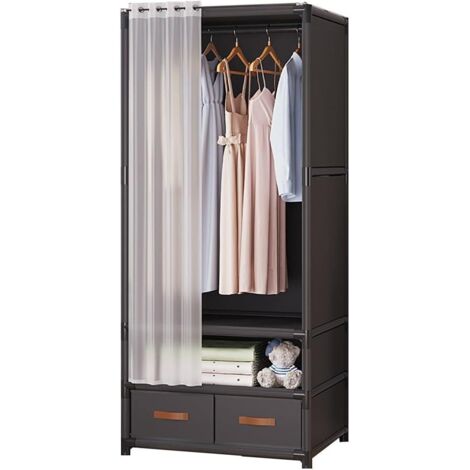 Freestanding coat rack with door curtain, clothes rail and drawer, easy to assemble for entryway, bedroom, living room (1/5)