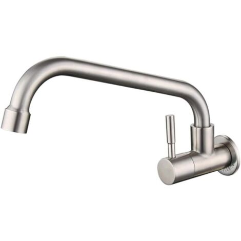 Modern wall-mounted kitchen faucet with stainless steel swivel spout