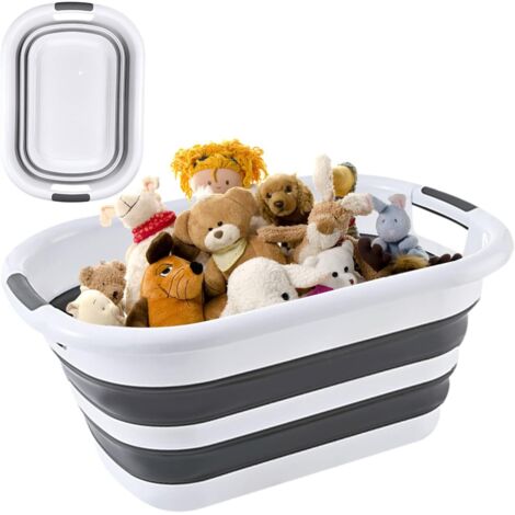 26L Collapsible Laundry Basket - Space-Saving Portable Storage Box - 23x38x53 cm - For Home & Camping (Black/White) (1/5)
