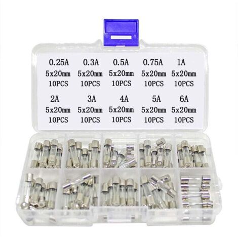 100-piece fuse pack, 5x20mm fuses, fast-blow fuses 0.25A-6A (1/5)