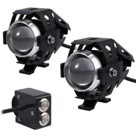 2pcs 15W Motorcycle Headlight LED Auxiliary Lights Motorcycle Front Fog Lights LED Spot Projector Motorcycle Spot 3000LM U5 Waterproof 12-24V for Motorcycle Quad Scooter - with Switch (1/5)
