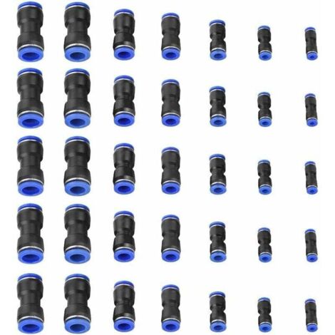 Pneumatic Connector, 35 Pcs Blue Plastic Straight Quick Air Connector Pneumatic Fittings Quick Connector Pipe Fittings OD 4/6/8/10/12/14/16mm (1/4)