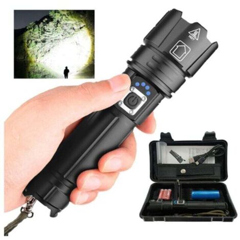 Super Bright LED Flashlight P70 30000/100000 Lumens, XHP70.2 Rechargeable LED Flashlight, Tactical Flashlight with Holster, Powerful IP67 Waterproof Flashlight (Black) (1/5)