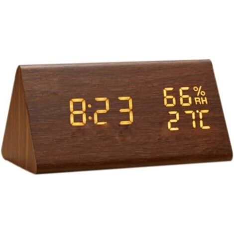 Wooden Alarm Clock, Wooden LED Digital Alarm Clock, Wooden Digital Desk Clock with Time and Temperature Display, Sound Control, and Adjustable Brightness (1/5)
