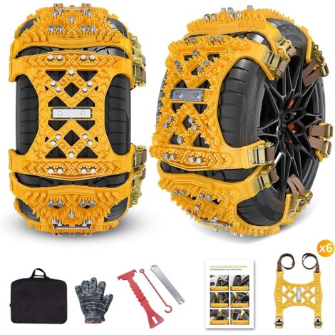 Universal snow chains for cars & SUVs - 6 pieces anti-snow chains for ice, snow & slush (tire width 165-265mm/6.5-10.4'')