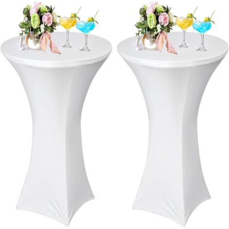 Set of 2 stretch standing table covers, reinforced at the base, square corners, for bars, weddings, cocktail parties, banquets, stretch (80×110cm, white)