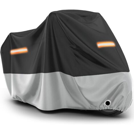Motorcycle Cover Outdoor Motorcycle Cover Waterproof Dustproof UV Protection with Keyhole Windproof Buckle Oxford Fabric XXL Black Silver 245cmx105cmx125cm (1/5)