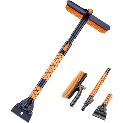 Ice scraper telescopic snow brush for cars, long, 38.5" rotating snow brush head, ergonomic foam handle for car, SUV, truck windshield