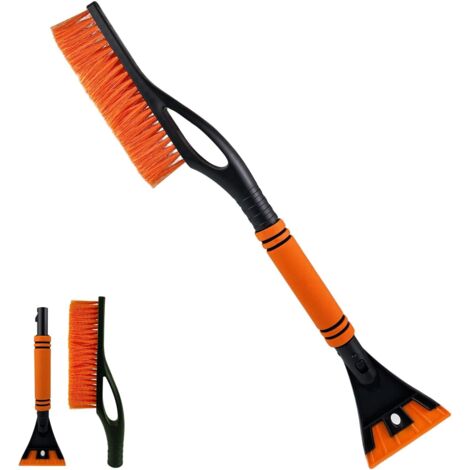 Car ice scraper with snow brush, ergonomic windshield scraper, removable, non-slip soft grip, durable snow scraper, quick and stable, winter accessory for cars (orange)
