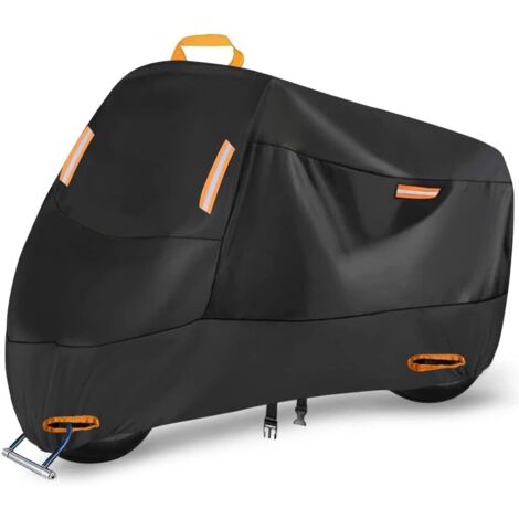 Motorcycle Cover Outdoor Scooter Cover Waterproof Motorcycle Cover 210D Oxford Scooter Garage with 4 Reflective Strips and 2 Lock Holes, 2 Fixing Buckles and 1 Pocket (XL: 220x95x110 cm)