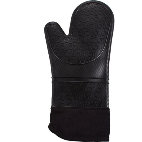 Professional Oven Gloves, Silicone Kitchen Gloves, 1 Pair Heat Resistant Gloves, Extended Gloves for Pizza and Cooking (Black)