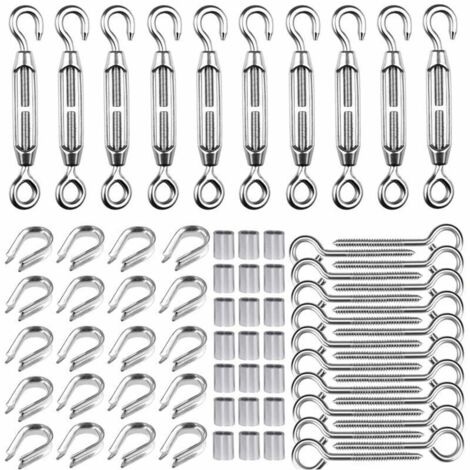 M5 Turnbuckle Kit for 1/16" Wire Rope, 304 Stainless Steel Turnbuckle Kit, M5 Turnbuckle Hook and Eye, M2 Cable Lugs, M5 Screw Eye Hooks, M2 Cable Sleeves (1/5)