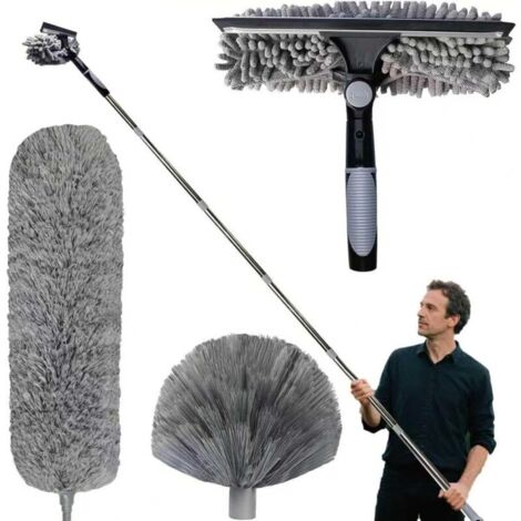6m telescopic duster, telescopic duster head with adjustable extension 1.5-6m, duster head with spider brush, window squeegee, duster head (1/4)