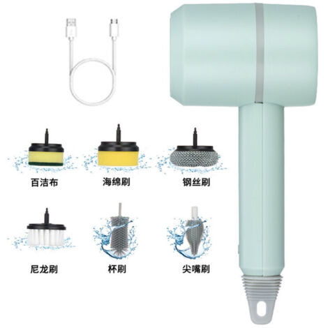 Scrubber, Electric Scrubber,2025new 360° Rotating Multifunctional Wireless Rechargeable Cleaning Brush with 6 Replaceable Brush Heads, for Kitchen Bathroom (Green,6Brush Head)