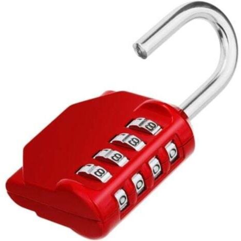 Locker Combination Lock, 4-Digit Combination Lock for Sports Locker Rooms, Locker Lock for Gym, College, School, Escape Room, Red (1/4)