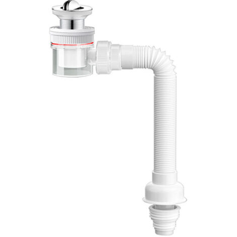 Sink drain siphon with click-clack stopper, overflow, cleaning opening, odor control, flexible drain hose, kitchen sink drain siphon kit (1/4)