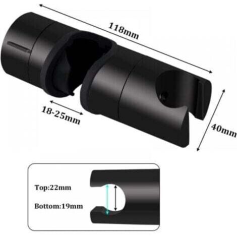 Universal black shower holder for 18-25mm shower bars, reinforced shower head holder made of solid ABS, matte black (1/4)