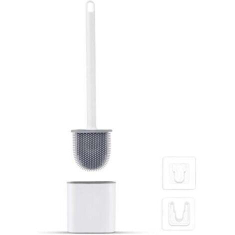 pc White Silicone Flat Toilet Brush - Toilet Brush and Holder, Anti-drip, Antibacterial, Ventilated Toilet Brush, Quick Drying and Odorless, Wall/Floor Mounted Toilet Brush, Bathroom and Toilet (1/4)