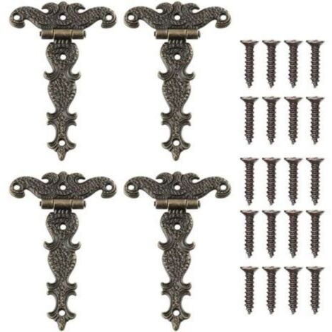 Pcs Vintage Decorative Carved Bronze T-Shaped Furniture Hinges for Cabinet Doors and Toolboxes with Screws (1/4)