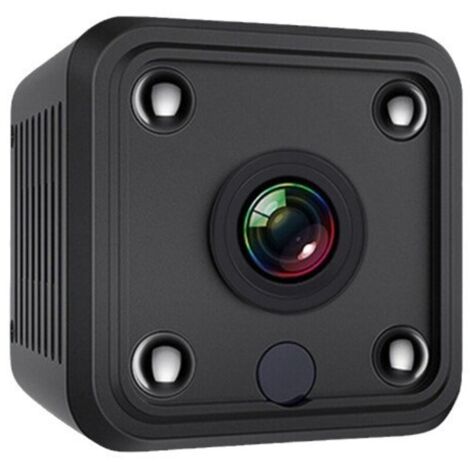 Mini security camera for indoor and outdoor use, 1080p, with night vision, motion detection, and loop recording.