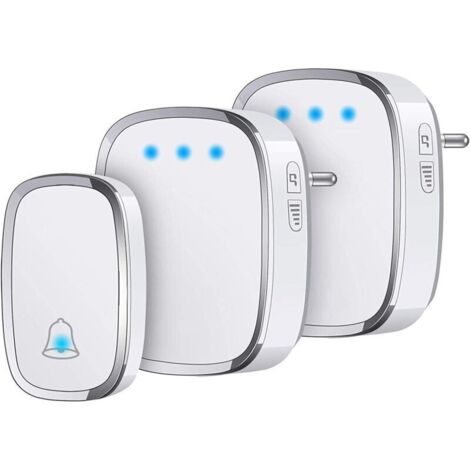 IP44 Waterproof Outdoor Wireless Doorbell, 300 Meter Range, Chime Kit with Flashing LED, 1 Transmitter and 2 Receivers (1/4)