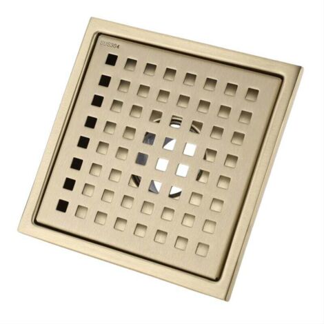 Silent square gold stainless steel shower 15 x 15 cm floor drain with drain cover, brass deodorizing core, brushed gold (1/4)