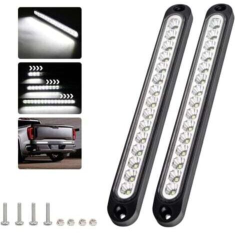 (White) 2-piece brake light bar with 15 LEDs, 12-24V waterproof rear light bar for dynamic daytime running lights for cars, SUVs, RVs, trucks, and trailers (1/4)