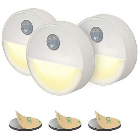 PIR Motion Sensor Night Light - 3 Pack - Warm Yellow LED Light with Battery Power, Wireless (1/4)