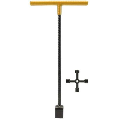 Multifunctional T-shaped wrench for steel water meter with 4-way utility tool for valve taps, yellow